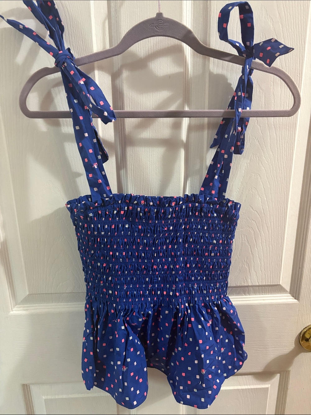 Lilly Pulitzer Navy Blue Smocked Tank with Pink and White Dot Print